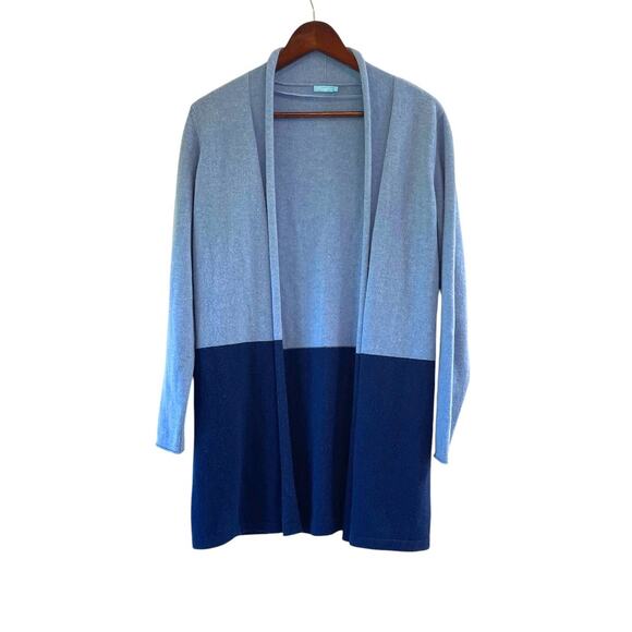 J. McLaughlin Sherrin Cashmere Blue Color Block Open Front Drape Cardigan Small - Picture 5 of 7